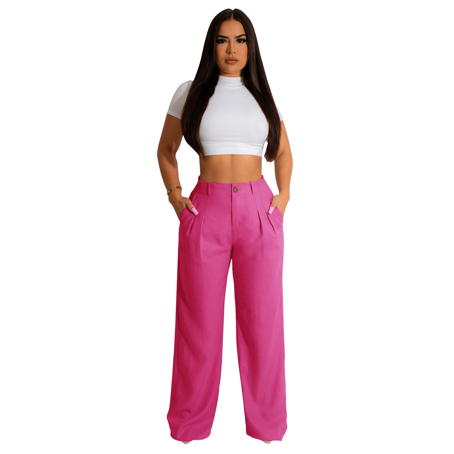 Regular Fit Fit Type Solid Color Pattern Summer Season Women'S Gender Patchwork Design Formal Style Women's Daily Formal Solid Color Full Length Patchwork Casual Pants
