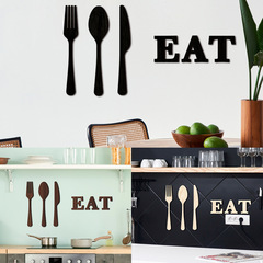 MZ184 Creative 3D Wooden Knife Fork EAT Wall Sticker Hook Kitchen Background Wall Decor Plywood Aspen