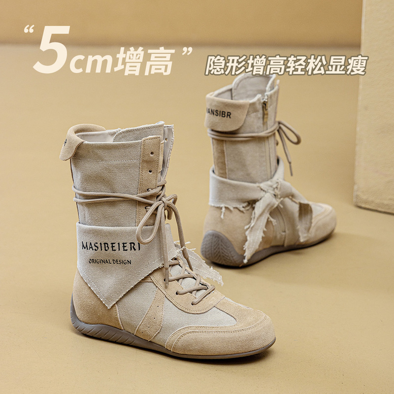 Western Cowboy Boots for Women, Summer Retro Wasteland Style Thick-Soled Women's Shoes, Thin, Breathable and Versatile, Inner Height-Increasing Women's Boots for Small People