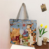 Retro knitted one-shoulder bag, cartoon backpack, capacious shopping bag, with embroidery
