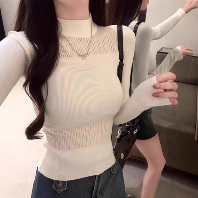 Half Turtleneck Cut Out Knitwear Knitwear for Women in Autumn and Winter New Design Niche Unique Sexy Top Bottoming Shirt