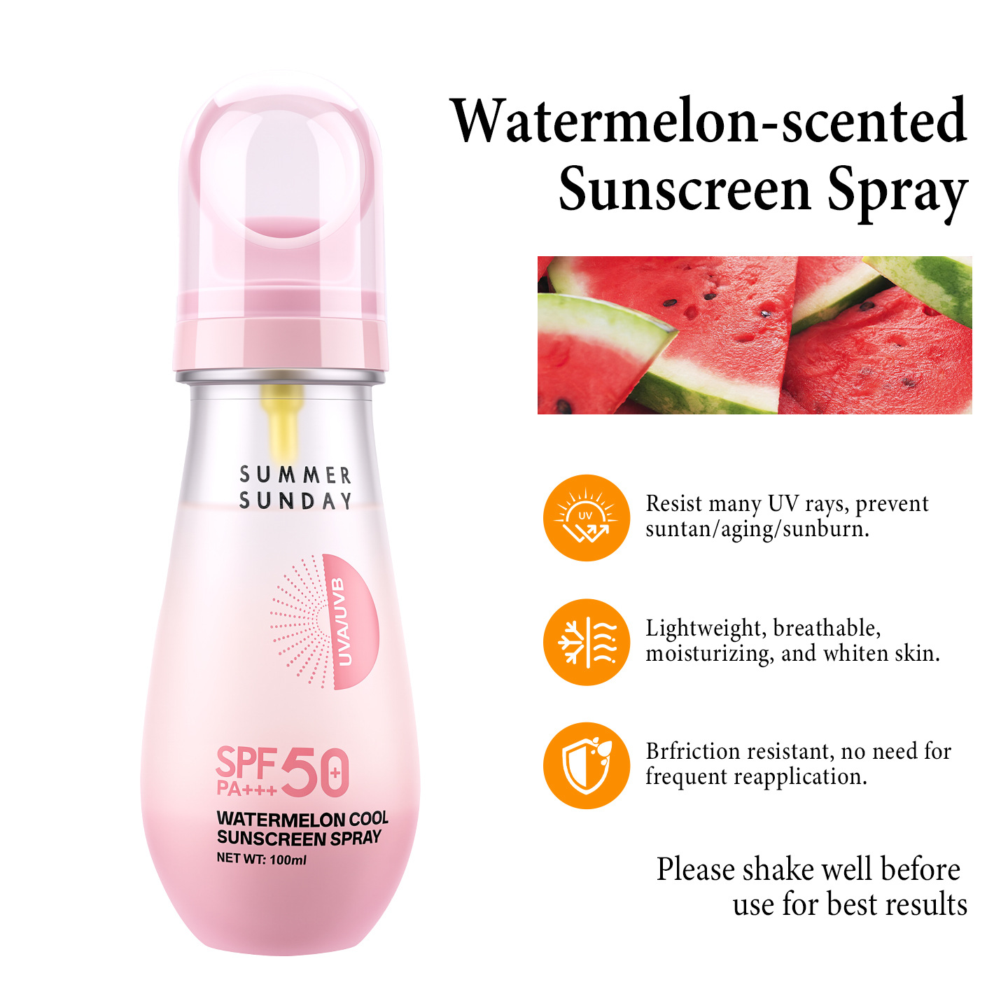 Transfronterizo PAGE VINE Watermelon Spray anti-ultravioleta de alto rendimiento anti-transpiración de apertura pequeña refrescante control de aceite humectante comercio exterior