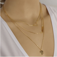 奇福新品欧美饰品 时尚街拍风亮片长方亮片 宽棒镂空三角组合项链