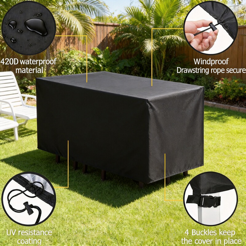 Table Cover Cross-Border Outdoor Furniture Cover 210D Oxford Cloth Thickened Sunproof Rainproof Waterproof Dustproof Cover for Patio Tables and Chairs Table Cover Cross-Border Outdoor Furniture Cover 210D Oxford Cloth Thickened Sunproof Rainproof Waterproof Dustproof Cover for Patio Tables and Chairs