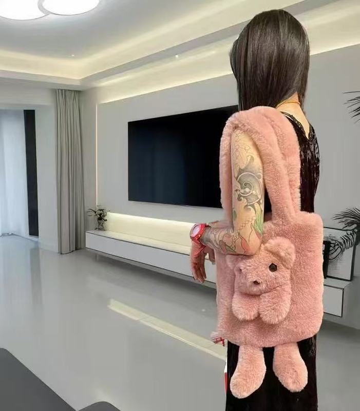 新款毛绒考拉熊托特包大容量单肩包女可爱小熊卡通手提斜挎包包|undefined