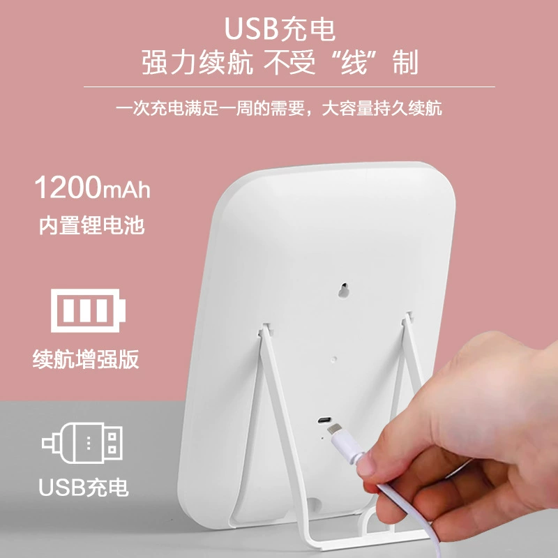 LED зеркало макияжа с подсветкой для студентов, USB-зарядка, 3 цвета яркости, компактная подставка