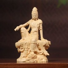 小叶黄杨木雕自在观音佛像摆件家用佛堂供奉装饰品木制工艺品