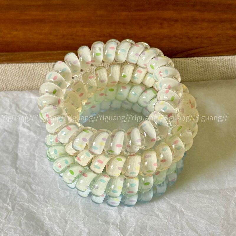 Spring and Summer White Peach Pink Polka Dot Telephone Cord Hair Tie, Colorful Sweet Hair Rope, Fresh Elastic Durable Hair Band, Rubber Band Bracelet Spring and Summer White Peach Pink Polka Dot Telephone Cord Hair Tie, Colorful Sweet Hair Rope, Fresh Elastic Durable Hair Band, Rubber Band Bracelet