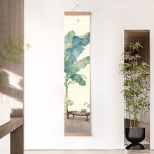 水墨书房中式客厅入户玄关茶室装饰画走廊过道荷花竖版挂画禅意