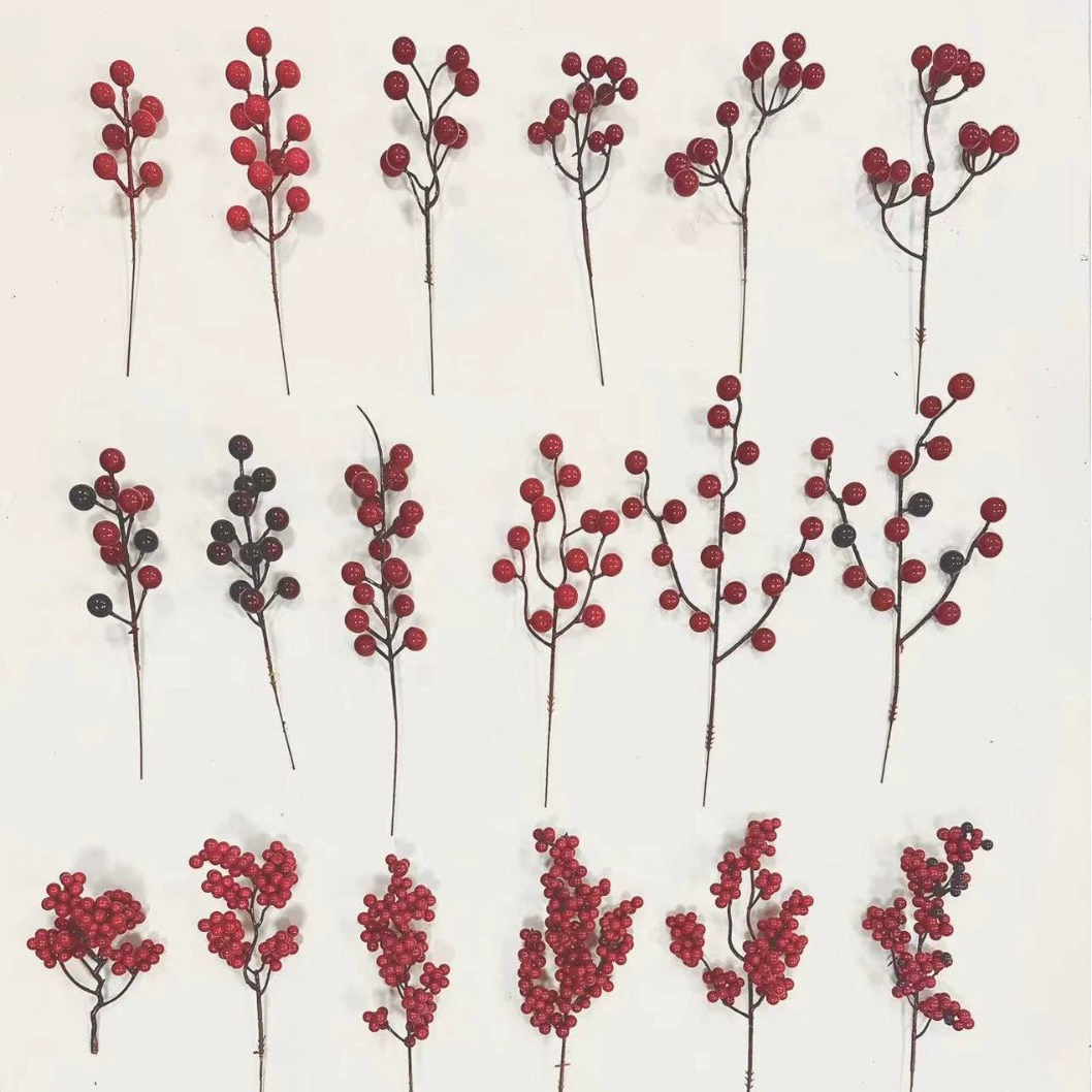 Искусственное растение: Рождественские красные плоды, пенопластовые ягоды, 12 красных гроздей, плоды удачи и процветания, декоративное зеленое растение