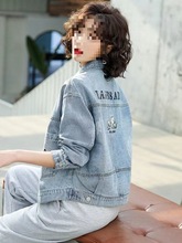 小个子学院风复古牛仔外套女春秋新款可甜可盐刺绣百搭显瘦上衣潮