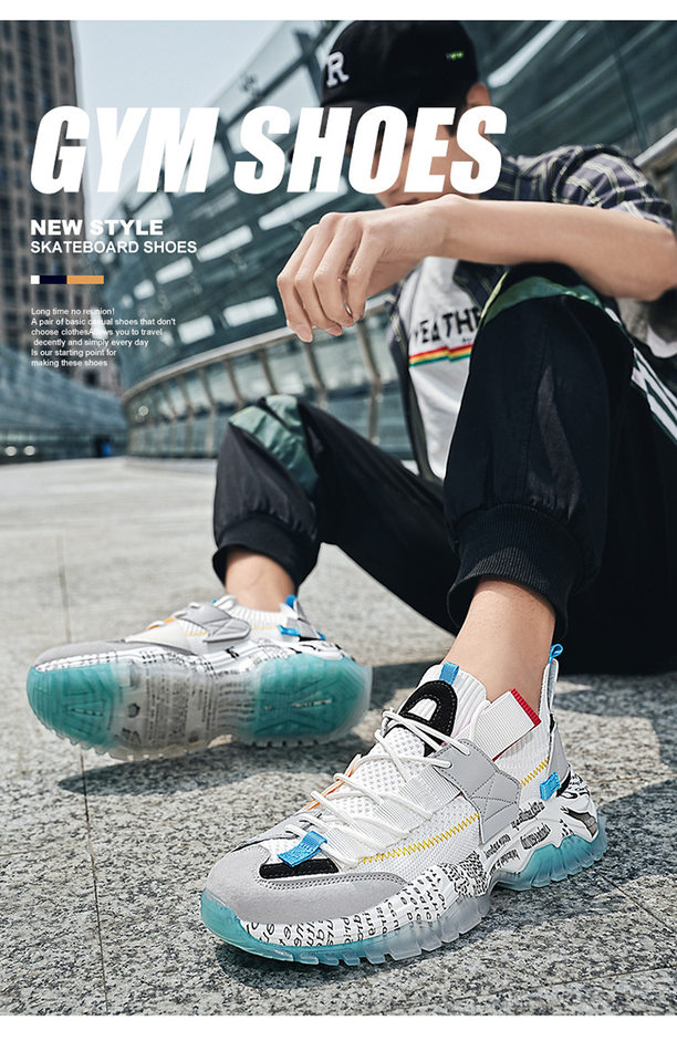 Giày sneaker nam cổ thấp đế dày tăng chiều cao, thân lưới thoáng khí, buộc dây, phong cách thường ngày — Màu be, Màu trắng, Màu đen chi tiết 3