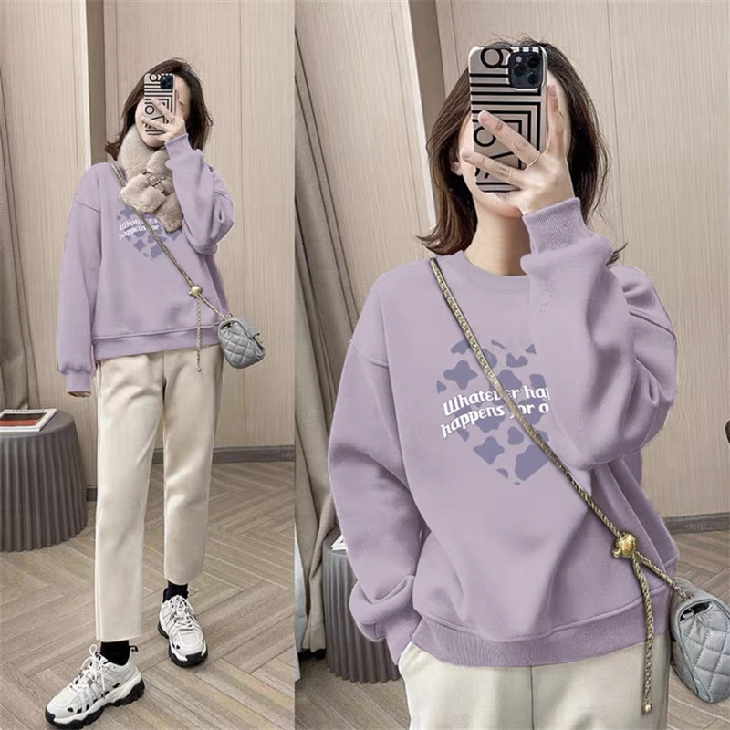 Fashionable Round-Neck Sweatshirt for Women, Autumn and Winter 2025 New Popular Style, Plus-Size Women's Loose Casual Fleece Top