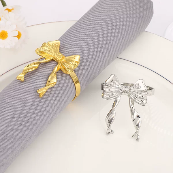 New Creative Golden Bow Napkin Ring Hotel Restaurant Tableware Table Decoration Metal Napkin Buckle Wholesale