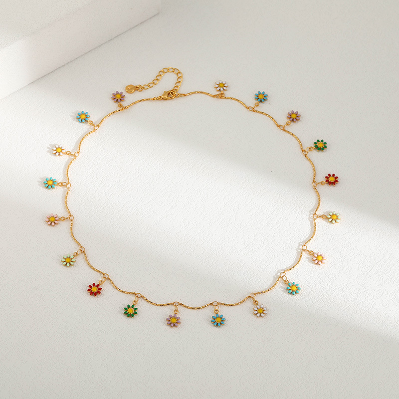Alloy, Copper Material Alloy Copper 18K Gold Plated Enamel Flower Necklace