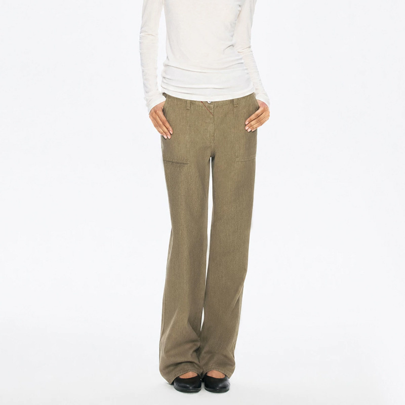In-Stock Rarel Supermodel Pants "Mid-Low Waist Straight-Leg Pocket Sand-Colored Jeans" with a Unique Minimalist Style and Versatile Design