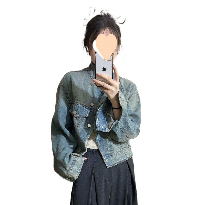 Retro denim design short jacket for leisure