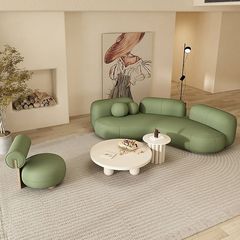 北欧ラムウールソファ小さなリビングルームB&Bビューティーサロン休憩エリアファブリッククリームスタイル湾曲ソファチェア