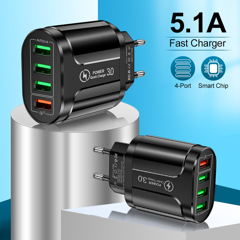 45W QC3.0 4USB Fast Charging Mobile Phone Charger Multi-American Regulations European Regulations British Regulations Travel Charging Head Adapter