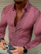 P 28826 Men's Geometric Print Shirt �̽�ӡ������ ŷ����