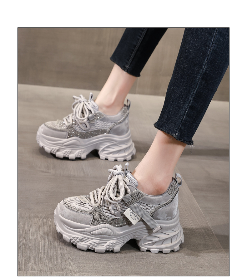 Giày sneaker nữ chunky đế dày lưới thoáng khí — màu be chi tiết 14
