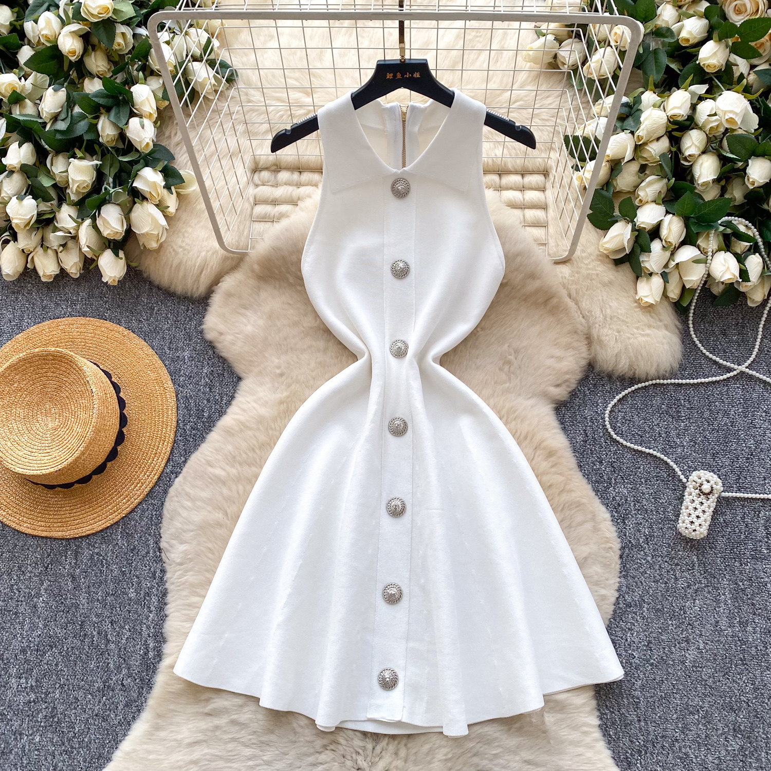 2026 Spring New Style Vest Knit Dress, Sleeveless, Waist Cinching, A Line Skirt, Suitable For Petite Figures, Perfect As An Inner Layer Dress_ecoleips.com