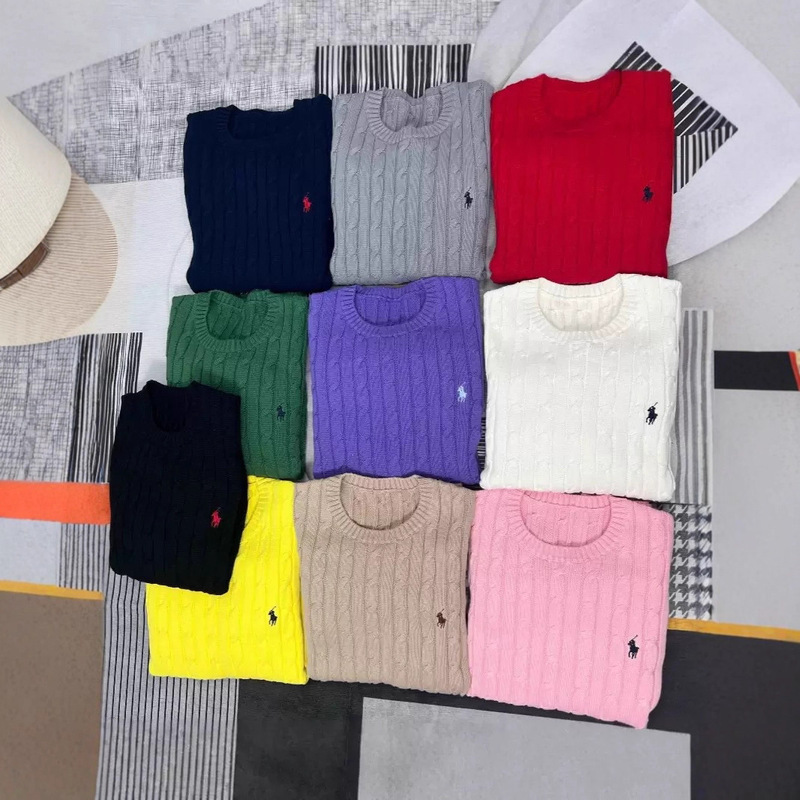 Ralph Lauren Men's Round-Neck Cotton Sweater, Winter Versatile and Simple, High-Quality Loose Fit with Three Tags