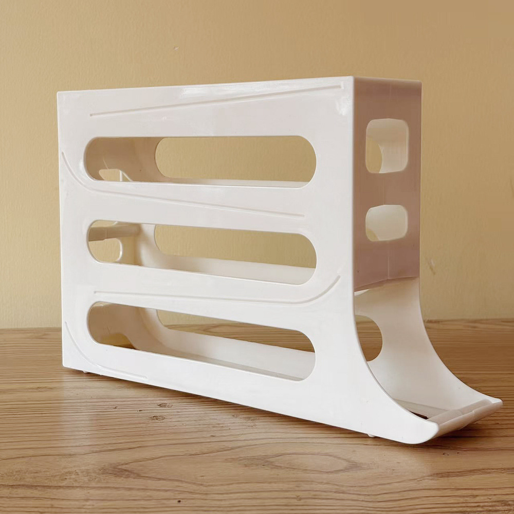 Caja de almacenamiento de huevos de tipo deslizante automático creativo para huevos domésticos de cuatro capas, estante de huevos para ahorrar espacio en la puerta lateral del refrigerador
