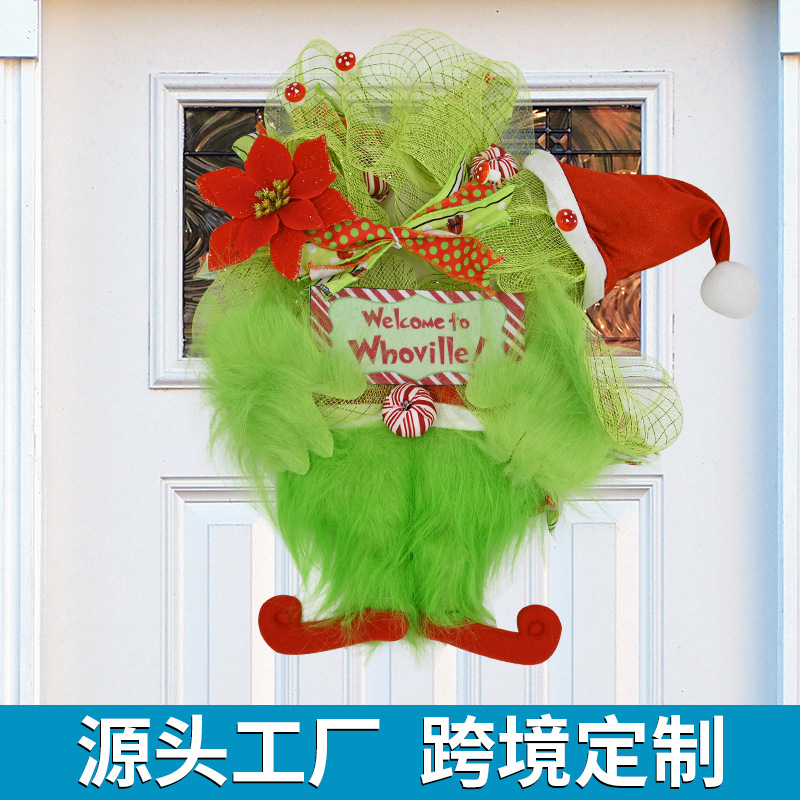 Cross-Border Christmas Green-Haired Monster Grinch Long-Legged Elf Garland Ornaments Christmas Atmosphere Decorative Doll Garland