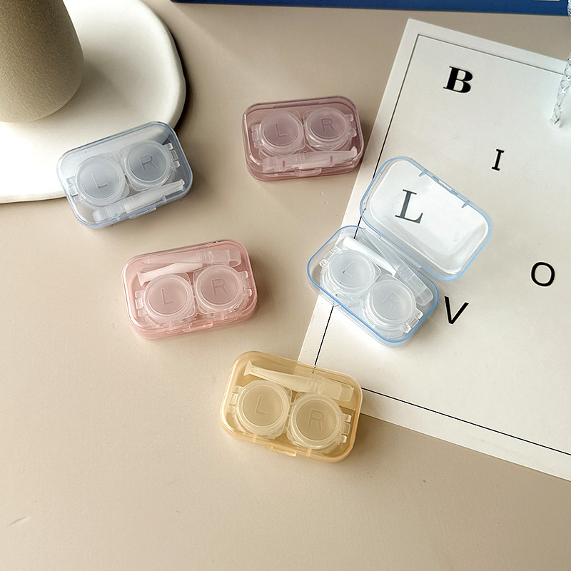 Transparent small portable contact lens case small fresh contact lens box Press flip double box twist-free cover