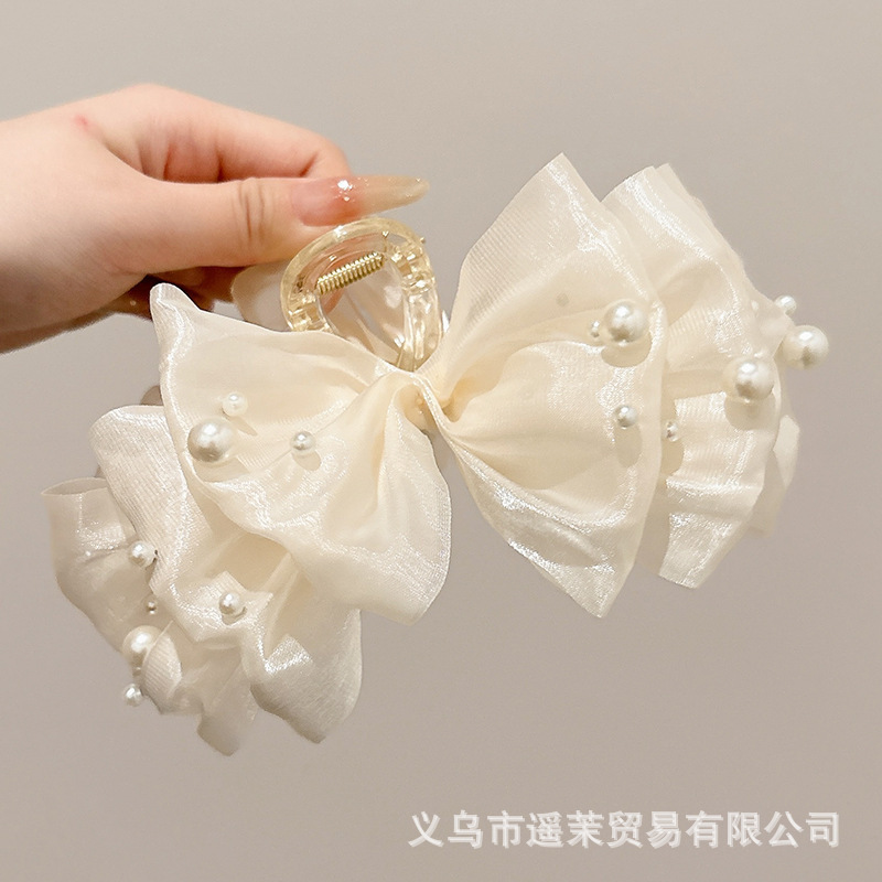 轻奢气质黑色蝴蝶结泡泡抓夹女2025高级感后脑勺发夹鲨鱼夹子头饰|undefined