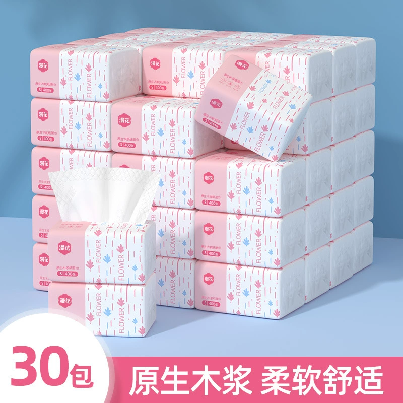 Man Flower Paper 400 шт * 30 пачек целой коробки бумажных полотенец оптом бытовые салфетки пять слоев толстой туалетной бумаги