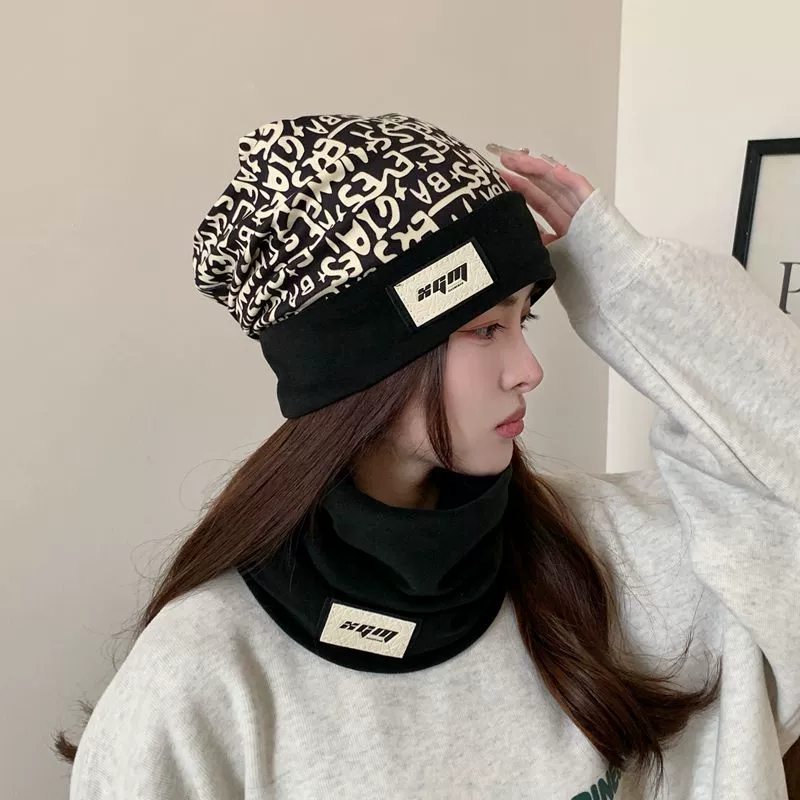 Мужская шапка Женская осенне-зимняя теплая шапка, шарф 2023, новая посуда для большой головы, утолщенная теплая защита ушей, маска холодной шапки