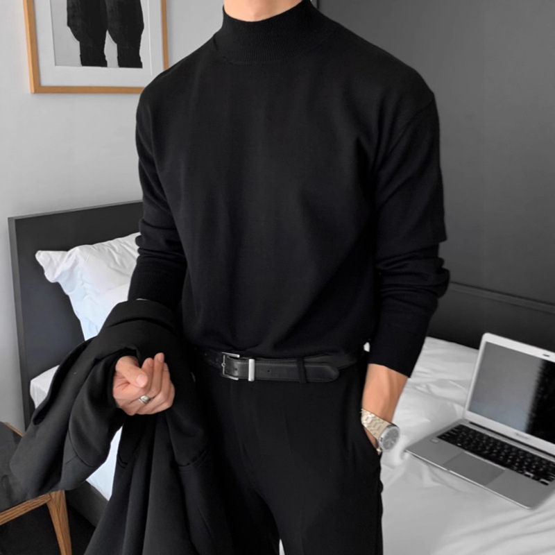 Derong Half Turtleneck Bottoming Shirt Men's Double-Sided Velvet Suit Inner Top Autumn and Winter Slim Warm Long-Sleeved T-Shirt Men's Clothing