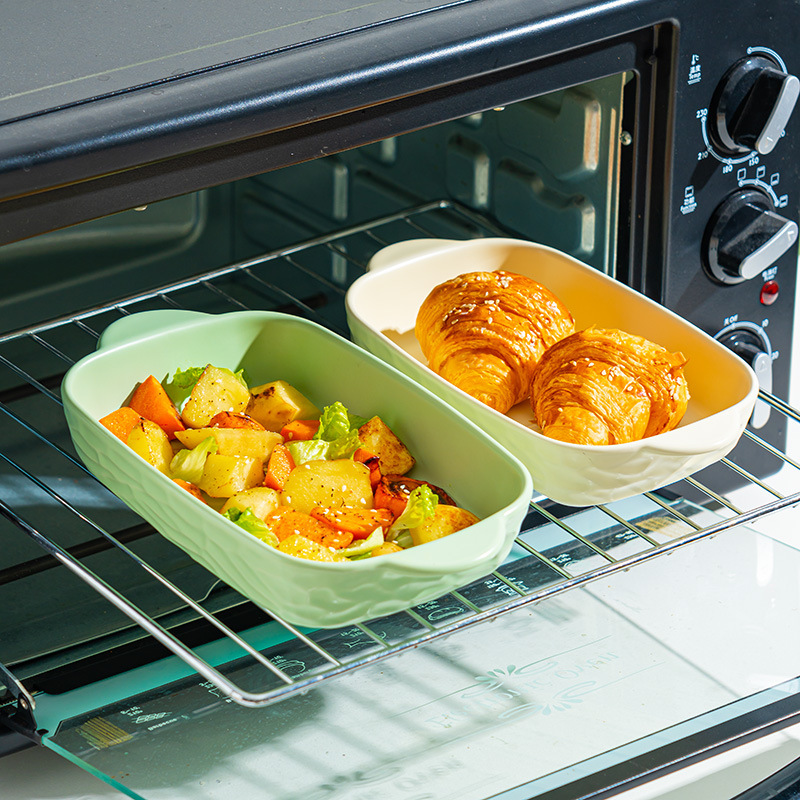 Tazón especial para freidora de aire de alta temperatura de cerámica resistente de doble oído tazón para hornear hogar bandeja para hornear fresca mano-pellizcar plato irregular
