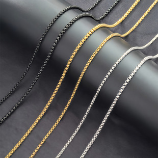 Cross-Border Interlocking Stainless Steel Chain Square Pearl Chain Men's Necklace Trendy Hip-Hop Titanium Steel Jewelry Accessories Chain