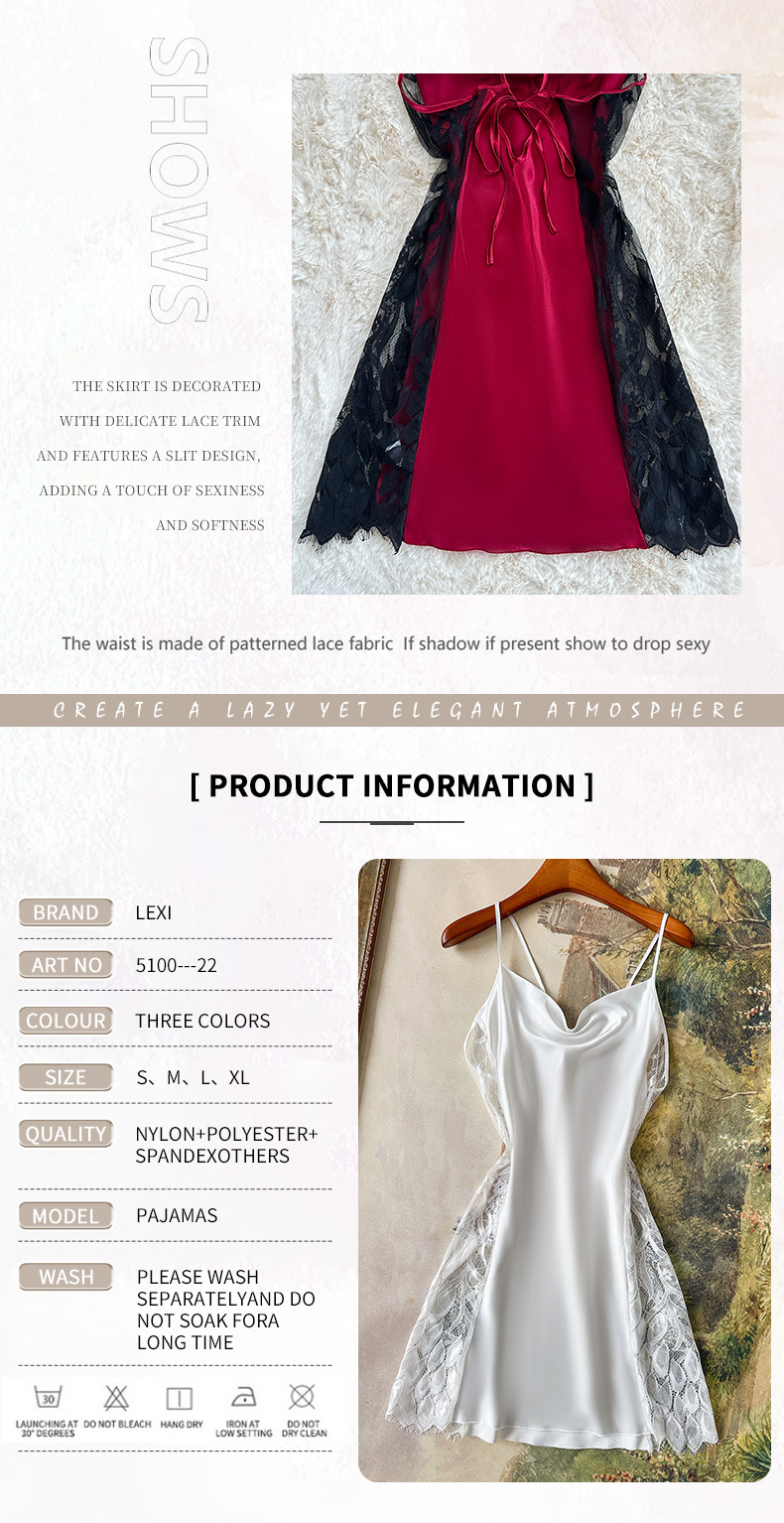 Camisón de encaje para mujer espalda descubierta vestido ajuste_voghion.com