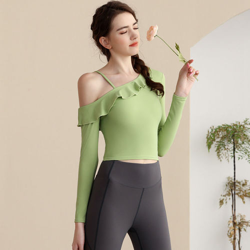 Yoga clothes with chest pads for small women in spring and summer, beautiful back long-sleeved sports tops, running training, high-end fitness clothes