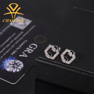 Foreign trade hot jewelry square 2.0mm personality earrings 925 silver vvs street men's and women's European and American fashion ear jewelry