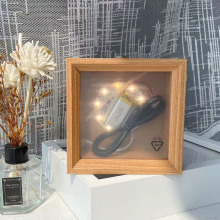 小夜灯相框触摸发光画框迷你方形4寸叶雕摆台充电相框书法字画框