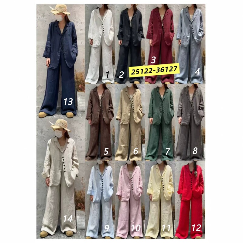 Floral Society Versatile Suit with Fashionable Loose Fit and Elegant Style 2026 New Solid Color Linen Vintage Jacket + Straight Pants