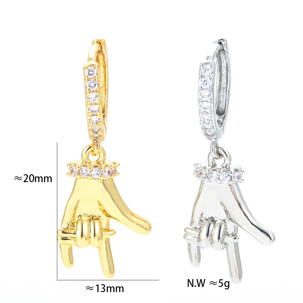 Zircon Inlay Material New Personalized Metal Gesture Style Retro Simple Earrings