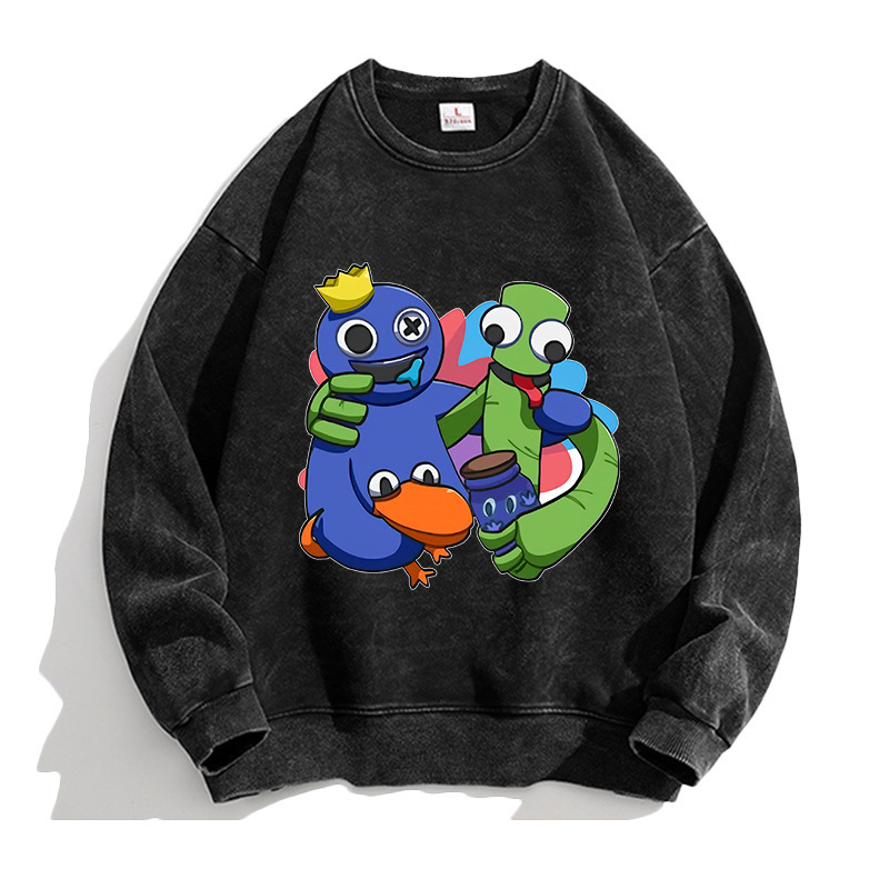 Rainbow friends monster clothes round neck sweater spring and autumn trendy men's and women's tops popular all-match Western style long sleeve couple