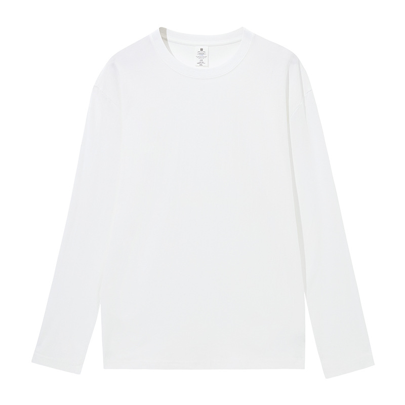 Algodón suelto cuello redondo camiseta de manga larga hombres y mujeres del mismo color sólido simple todo partido top se puede usar fuera de la camisa de fondo