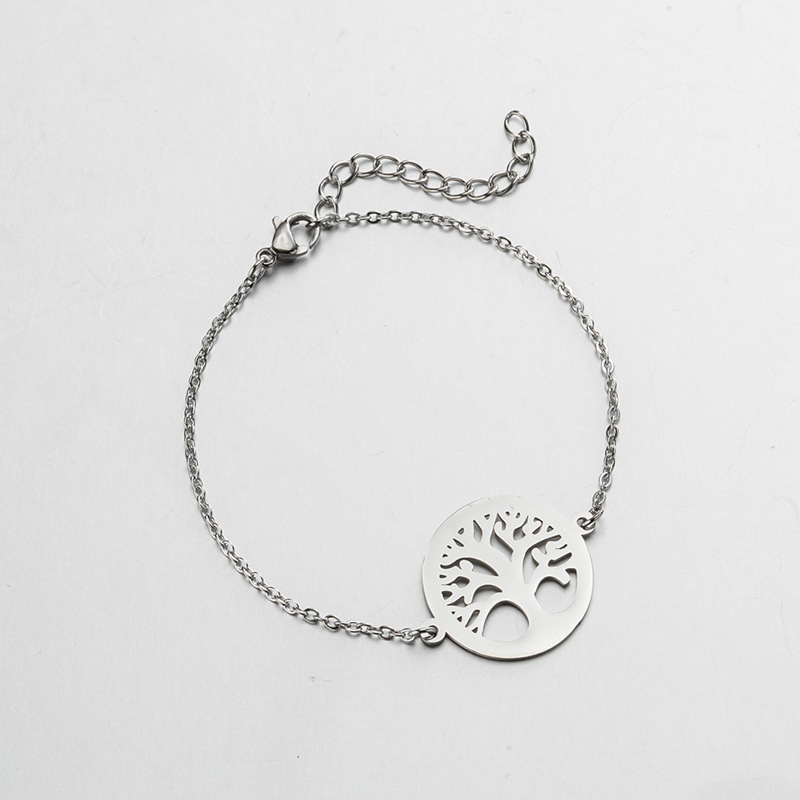 Stainless Steel Simple Style Plating Hollow Out Tree Coconut Tree Lotus Bracelets display picture 4