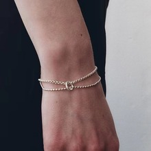 董洁同款S925纯银双链环手链女叠戴风手工磨砂肌理复古做旧手饰