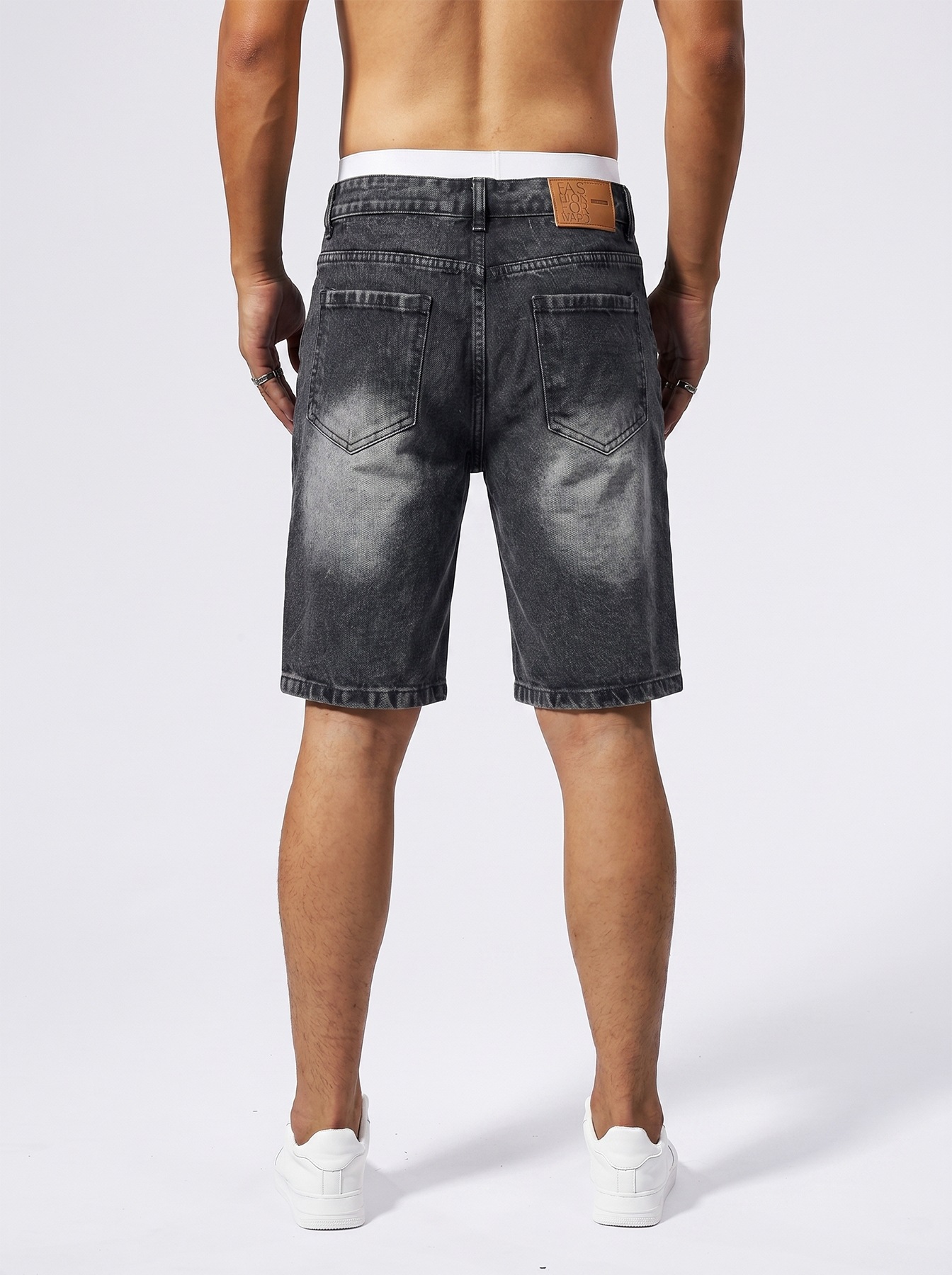 Men's Distressed Denim Shorts All-Seeing Eye Print American Streetwear Style Summer Baggy Cargo Jeans_viptrois.com
