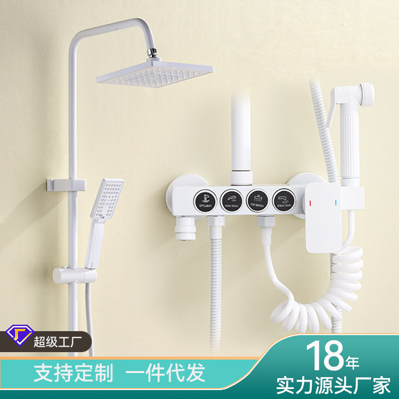 Blanco botón ducha cabeza traje de baño cobre lluvia baño casa baño Baño abierto montado boquilla de Ducha