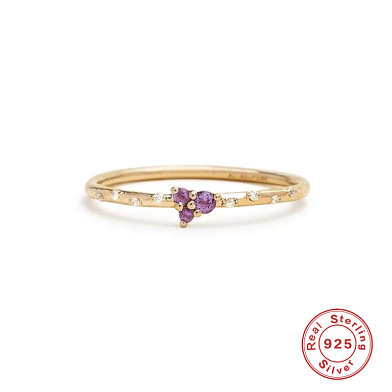 Japanese Style Irregular Sterling Silver Plating Inlay Zircon Rings 1 Piece