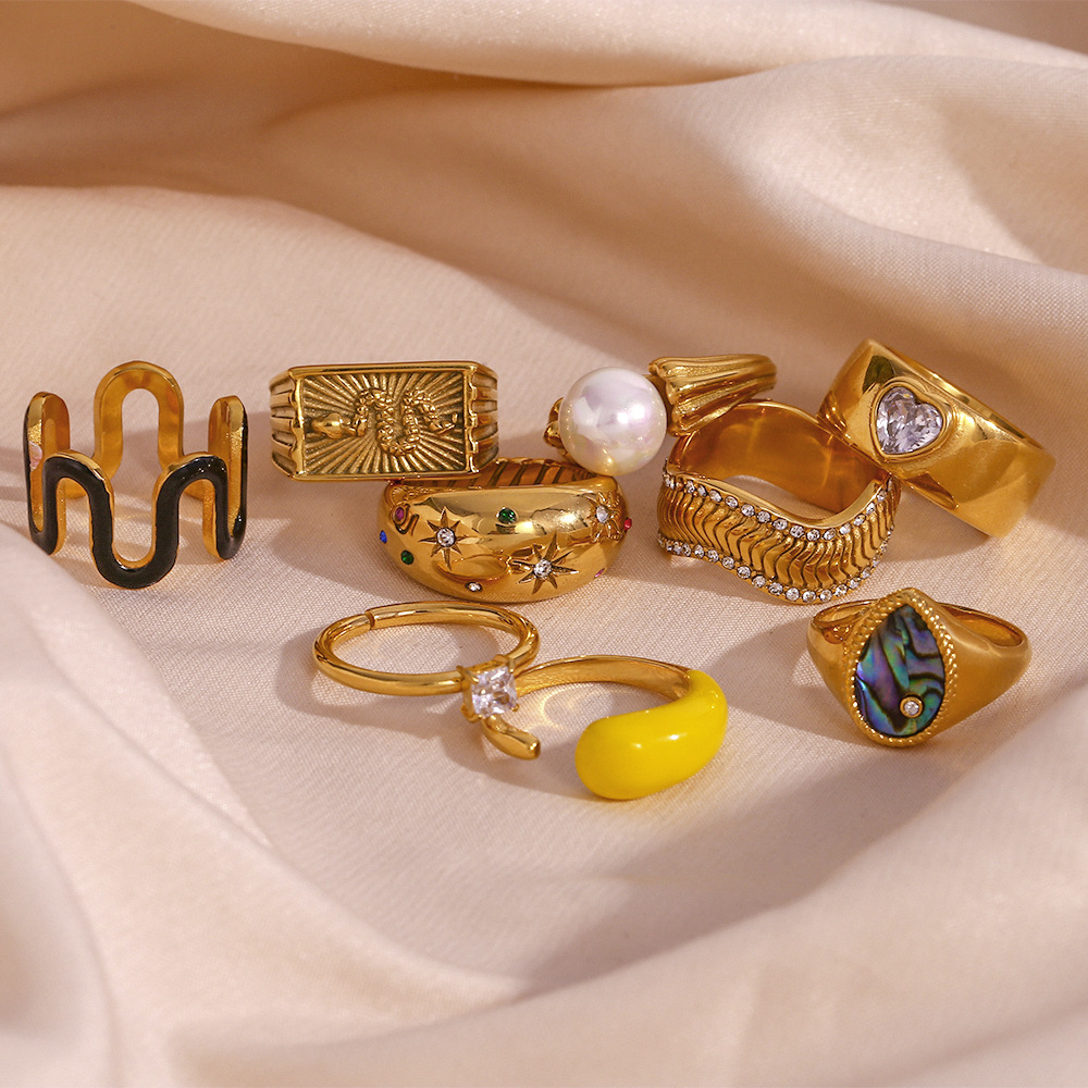 20g Weight PVD Coated Gold Plating Process Zircon Inlay Material Rings Classification 6, 7, 8 Ring Size 1 Piece Quantity Holiday, Daily Occasion 304 Stainless Steel Material Geometric Pattern Women's Gender Plating Design Lady Style Wholesale Jewelry Lady Geometric 304 Stainless Steel Zircon PVD Coated Plating Rings 无